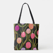春ウォーターカラーチューリップオンブラックトート トートバッグ (裏面)