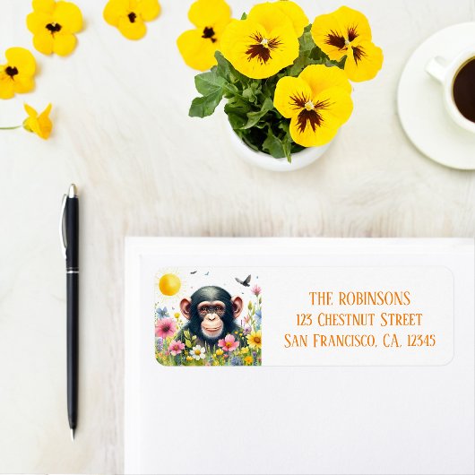 春ウォーターカラーチンパンジー差出人住所 ラベル