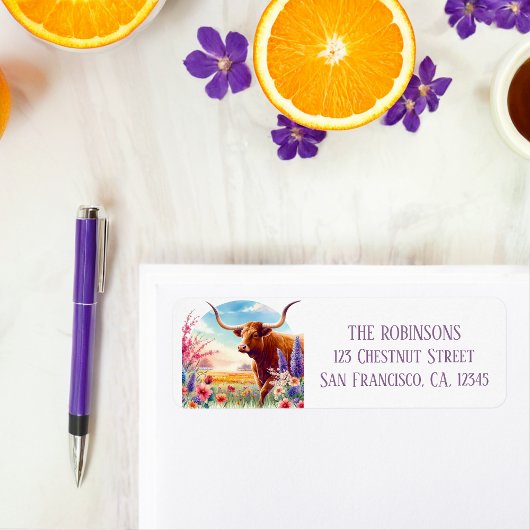 春ウォーターカラーテキサス州ロングホーン差出人住所 ラベル