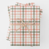 春ウォーターカラーパステルピーチグリーンプレイド ラッピングペーパーシート (インサイチュ)