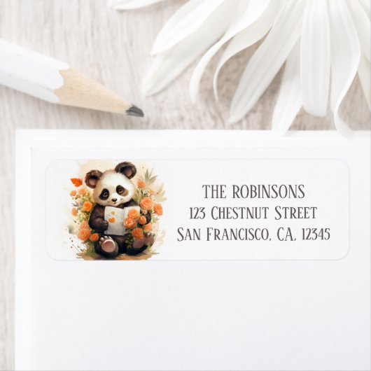 春ウォーターカラーパンダ – 差出人住所 ラベル (インサイチュ)