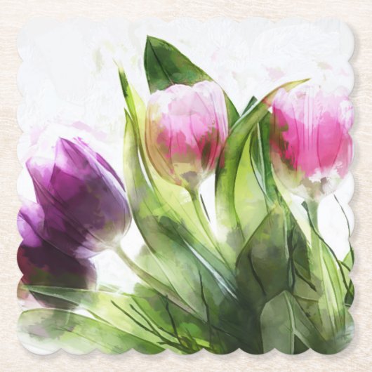 春ウォーターカラーパープルフラワーズ紙コースター ペーパーコースター (正面)