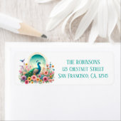 春ウォーターカラーピーコック差出人住所 ラベル (インサイチュ)