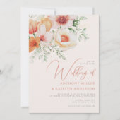 春ウォーターカラーピーチコーラルフローラ結婚ズ 招待状 (正面)