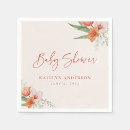 春ウォーターカラーピーチフローラガールベビーシャワー スタンダードカクテルナプキン