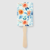 春ウォーターカラーブルーオレンジ花模様結婚ズ ハンドファン (裏面)