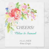 春ウォーターカラーブーケパーソナライズされた結婚ーズ ワインラベル (シングルラベル)