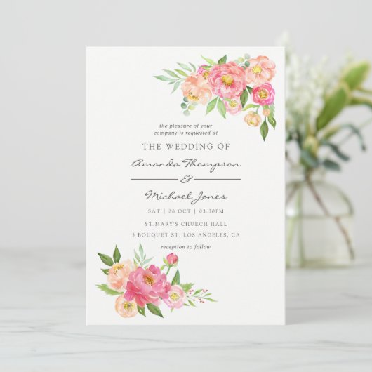 春ウォーターカラープオーニー結婚式招待状 招待状 (スタンド正面)