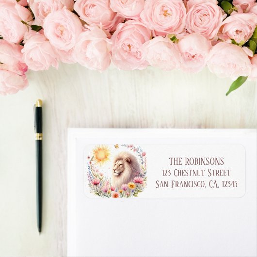 春ウォーターカラーライオン差出人住所 ラベル