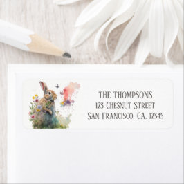 春ウォーターカラーラビットフラワーズ差出人住所 ラベル