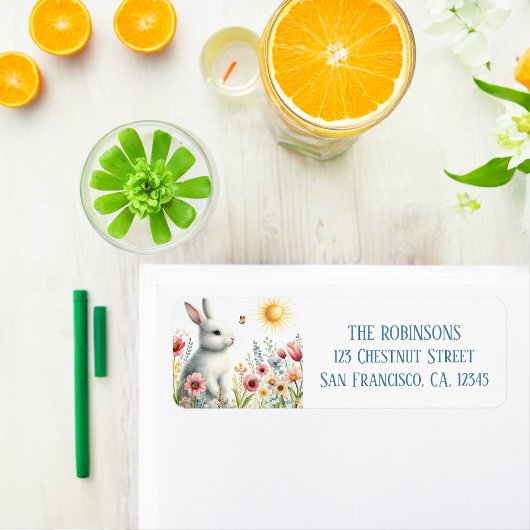 春ウォーターカラーラビット差出人住所 ラベル