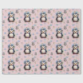 春ウオーターカラーペンギン花がピンク色 ラッピングペーパー (フラット)