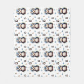 春ウオーターカラーペンギン花が咲く白いペンギン フリースブランケット (正面)