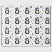 春ウオーターカラーペンギン花が咲く白いペンギン ラッピングペーパー (フラット)