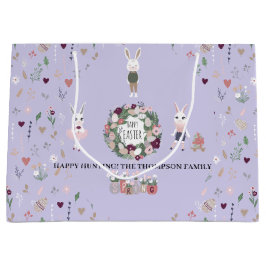 春エッグバニーワイルドフラワーイースターパーソナライズされた ラージペーパーバッグ