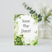 春エメラルドグリーンフローラ結婚式の日付を保存 案内ポストカード (スタンド正面)