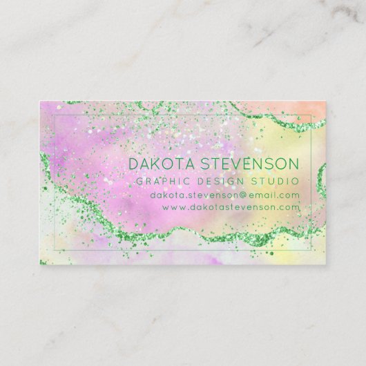 春エレガントアガテ |かわいい緑ピンクと黄色 名刺 (裏面)