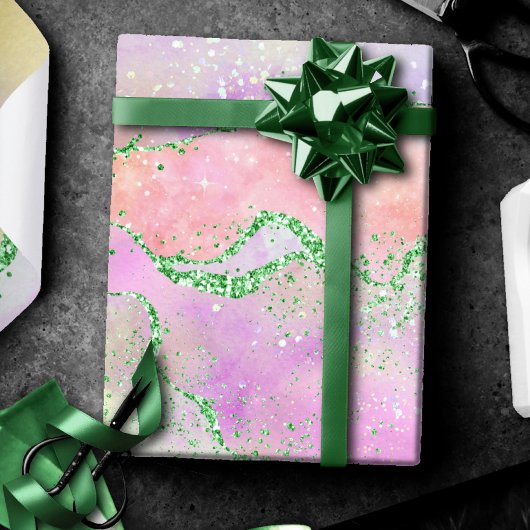 春エレガントアガテ |緑よくはしゃぐフェイクグリッター ラッピングペーパー