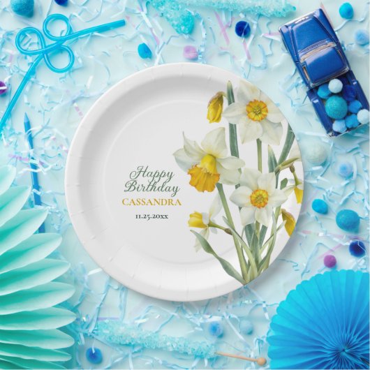 春エレガントイエローダフォディルフローラ誕生日 ペーパープレート (パーティー)