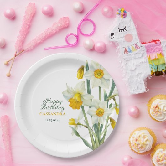 春エレガントイエローダフォディルフローラ誕生日 ペーパープレート (パーティー)