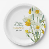 春エレガントイエローダフォディルフローラ誕生日 ペーパープレート (正面)
