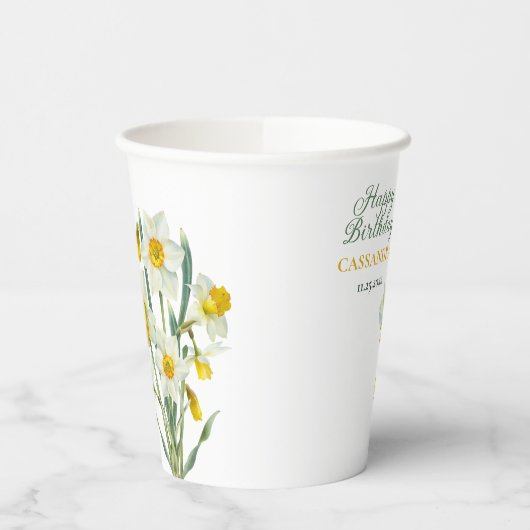 春エレガントイエローダフォディルフローラ誕生日 紙コップ (左)