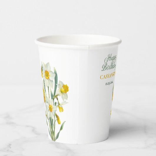 春エレガントイエローダフォディルフローラ誕生日 紙コップ (右)