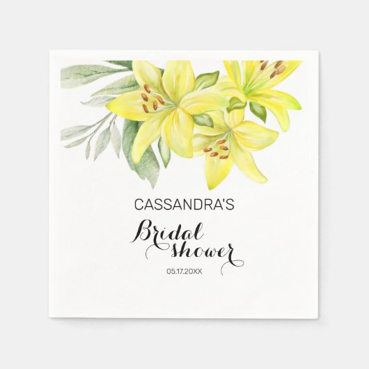 春エレガントイエローリリーフローラブライダルシャワー スタンダードカクテルナプキン (正面)