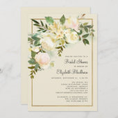 春エレガントグリーナリー&金ゴールドシックブライダルシャワー 招待状 (正面/裏面)