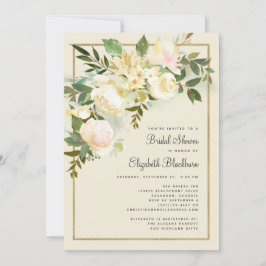 春エレガントグリーナリー&金ゴールドシックブライダルシャワー 招待状