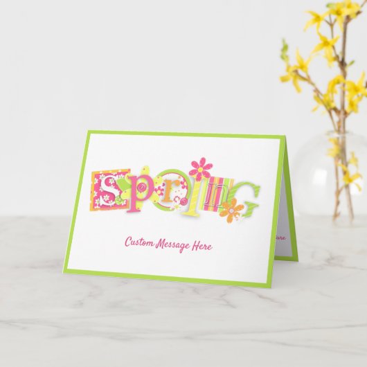 春エレガントシーズンフラワーピンク緑グリーティングカード カード (黄色い花)