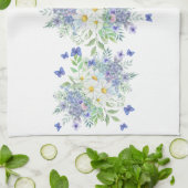 春エレガントデイジーとブルー蝶 キッチンタオル (折り畳み)