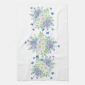 春エレガントデイジーとブルー蝶 キッチンタオル (縦)