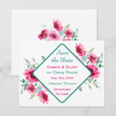 春エレガントピンクのフローラ結婚式の日付を保存 招待状 (正面/裏面)