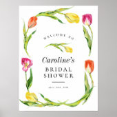 春エレガントフラワーチューリップブライダルシャワー標識 ポスター (正面)