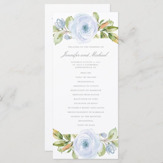 春エレガントフローラダスティブルー結婚式 プログラム (正面/裏面)