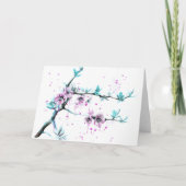 春エレガントブロッサムピンクフローラ水彩アート カード (正面)