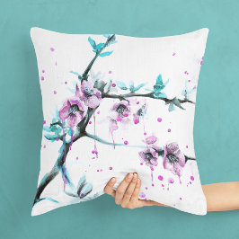 春エレガントブロッサムピンクフローラ水彩アート クッション