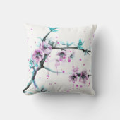 春エレガントブロッサムピンクフローラ水彩アート クッション (正面)
