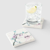 春エレガントブロッサムピンクフローラ水彩アート ストーンコースター (横)