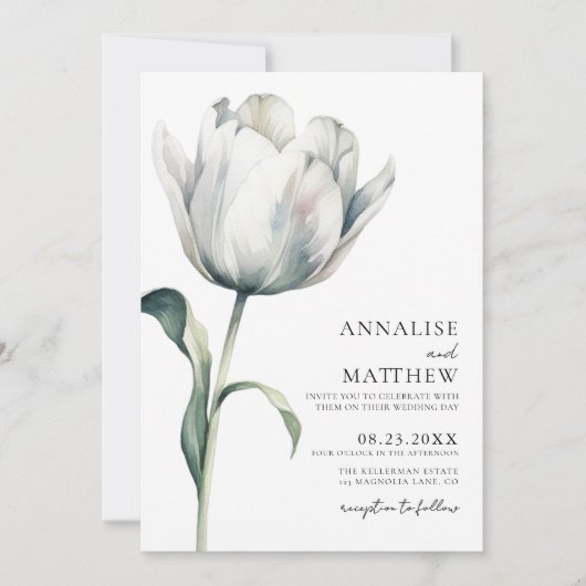 春エレガントホワモダンイトフローラ結婚ズ 招待状 (正面)