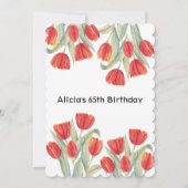 春エレガントレッドチューリップフラワー65誕生日 招待状 (裏面)
