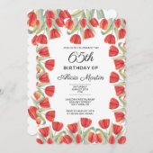 春エレガントレッドチューリップフラワー65誕生日 招待状 (正面/裏面)