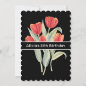 春エレガントレッドチューリップフローラブラック55th誕生日 招待状 (裏面)