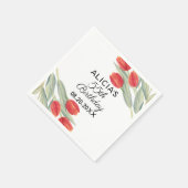 春エレガントレッドチューリップフローラ55th誕生日 スタンダードカクテルナプキン (角)