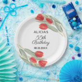 春エレガントレッドチューリップフローラ55th誕生日 ペーパープレート (パーティー)