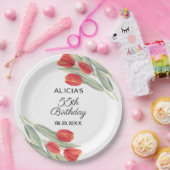 春エレガントレッドチューリップフローラ55th誕生日 ペーパープレート (パーティー)