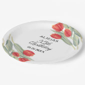 春エレガントレッドチューリップフローラ55th誕生日 ペーパープレート (アングル)