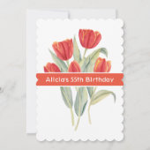 春エレガントレッドチューリップフローラ55th誕生日 招待状 (裏面)
