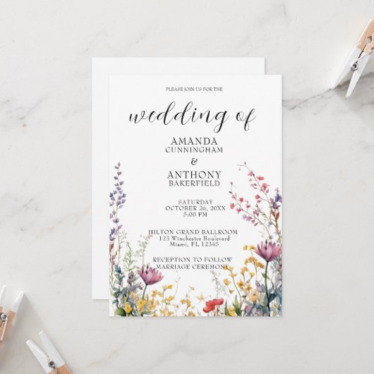 春エレガントワイルドフラワーズ結婚式招待状 招待状 (正面/裏面インサイチュ)